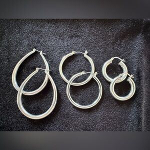 Hollow Silver Tone Hoop Earrings Set